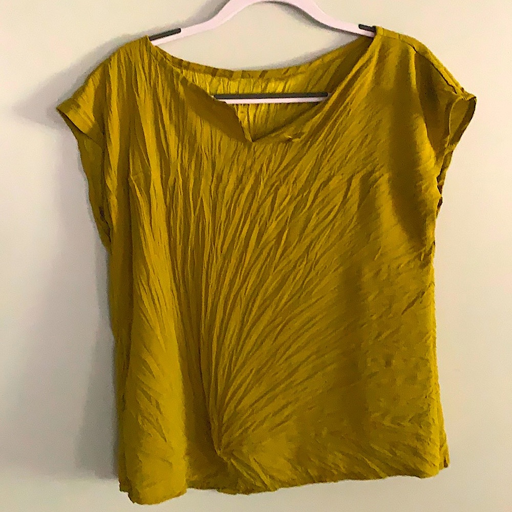 Golden mustard/green crinkled/crepe blouse